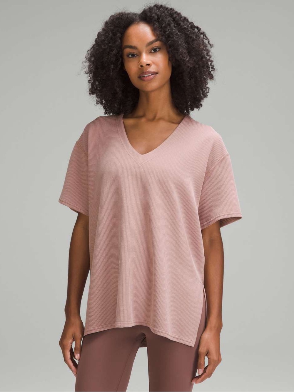 Lululemon Ribbed Softstreme Relaxed Fit T-Shirt Twilight Rose Womens Size 6